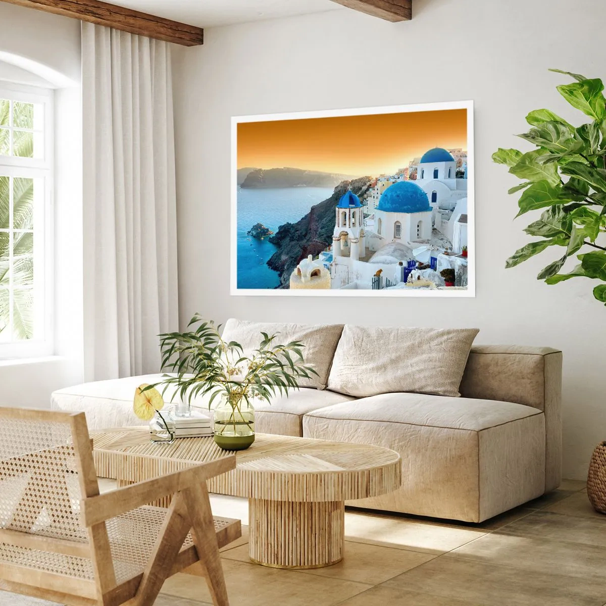 Affisch - Santorini - inbäddat i berg - 40x30 cm