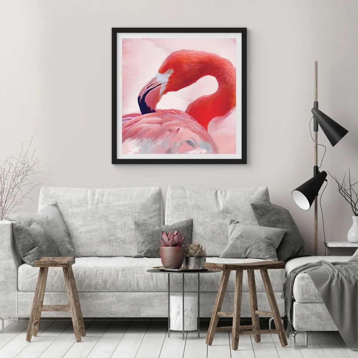 Affisch i svart ram - Fågelns skönhet - 60x60 cm