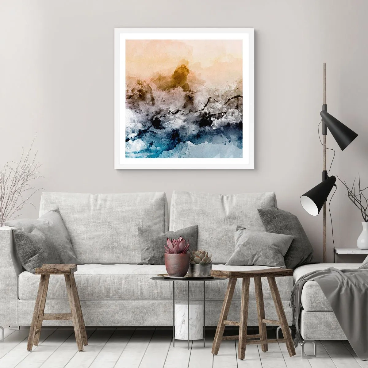Affisch i vit ram - Dränkta i dimman - 40x40 cm