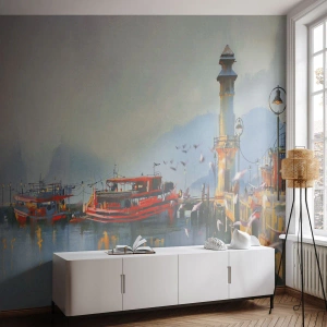 Självhäftande Fototapet Deluxe Sticker - Världens ände - Landskap, hamn, Fyr - 350x256 cm
