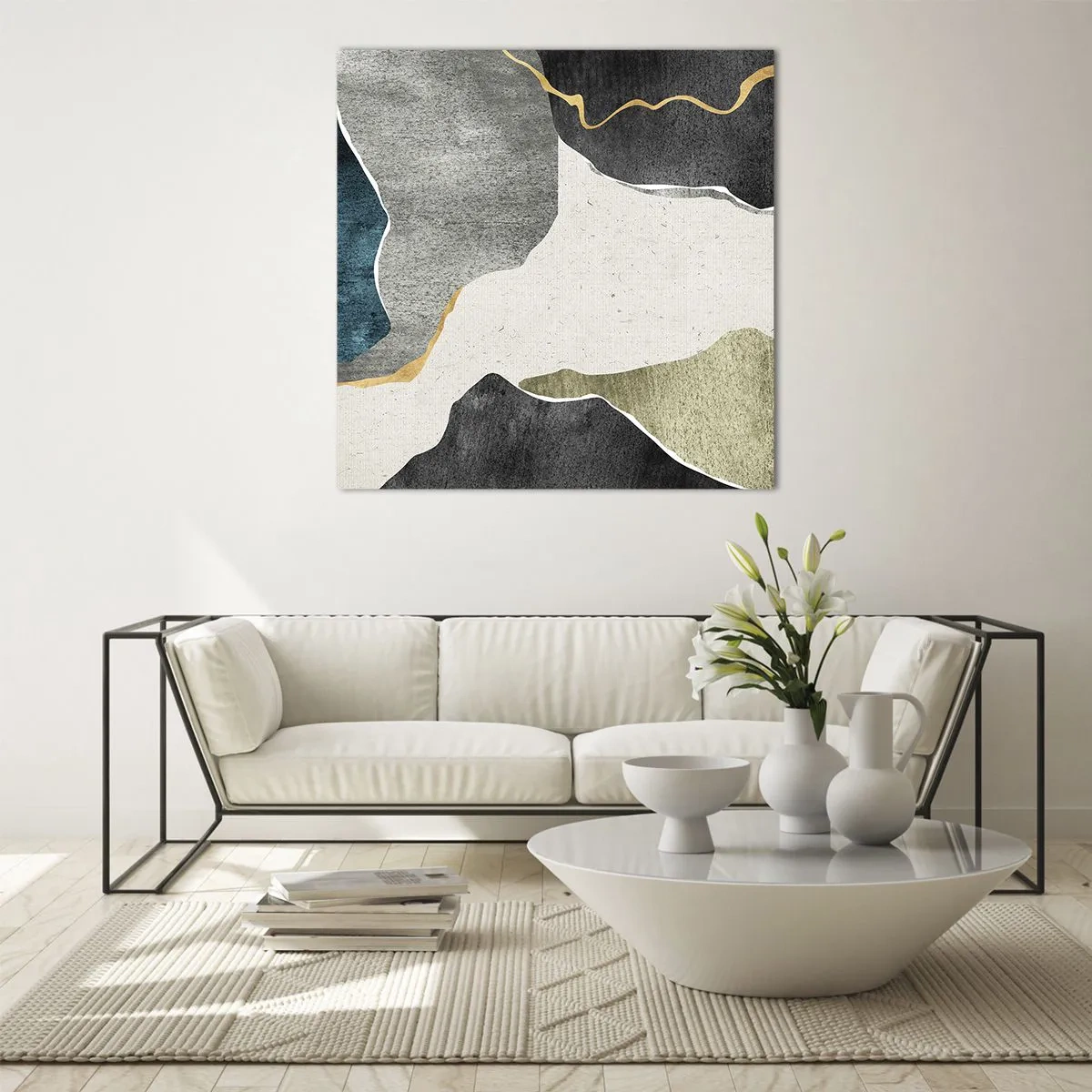 Glastavla - Bild på glas - Mosaikkomposition med en guldtråd - 50x50 cm