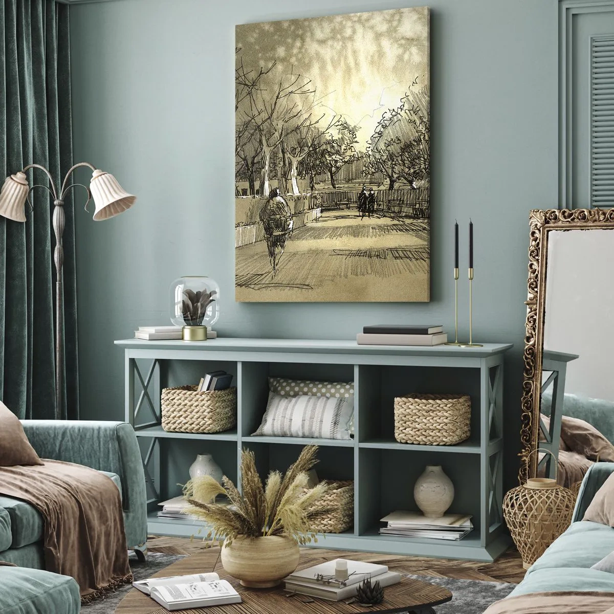 Canvastavla - Bild på duk - En stund fångad med penna - 45x80 cm