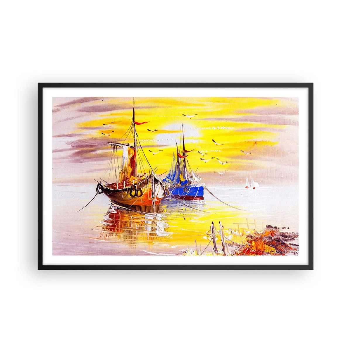 Affisch i svart ram - Välförtjänt vila i hamnen - 91x61 cm