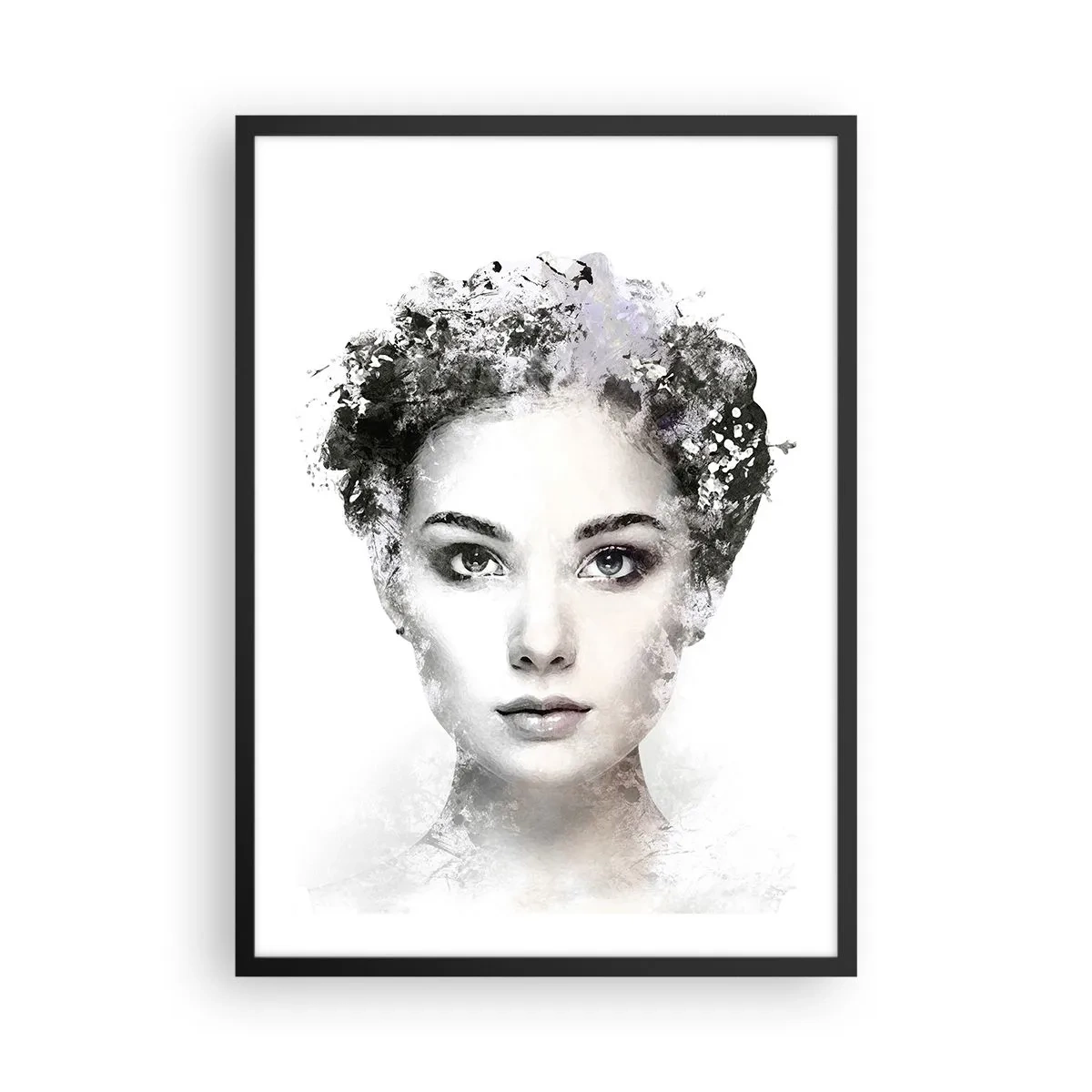 Affisch i svart ram - Konstnärligt porträtt av en kvinna med abstrakta element - 50x70cm - Väldigt stilig porträtt - Modern väggdekoration för vardagsrum och sovrum ARTTOR