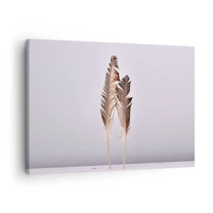 Canvastavla - Bild på duk - Fina fjädrar på en ljus bakgrund i minimalistisk stil - 70x50cm - Mot intet - Modern väggdekoration för vardagsrum och sovrum ARTTOR