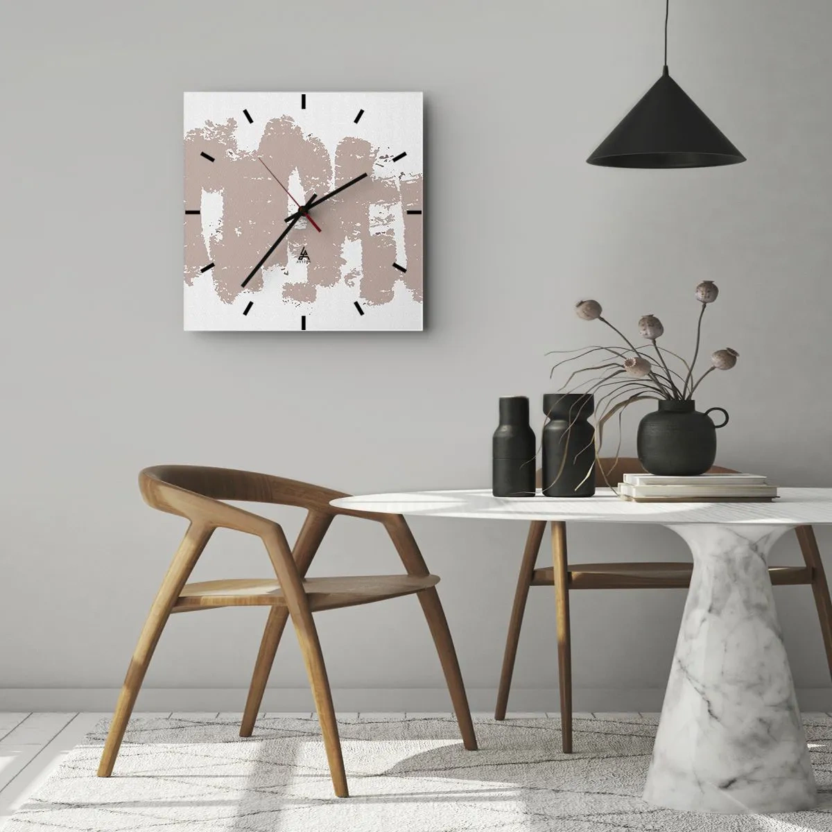 Väggklocka - Klocka på glas - Abstraktion i mjuk rosa - 30x30 cm