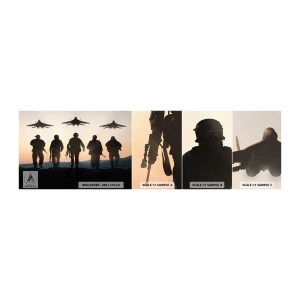 Provbit av självhäftande fototapet Deluxe Sticker - Välkommen till vår värld - Militär, Armé, Soldater - 100x30 cm