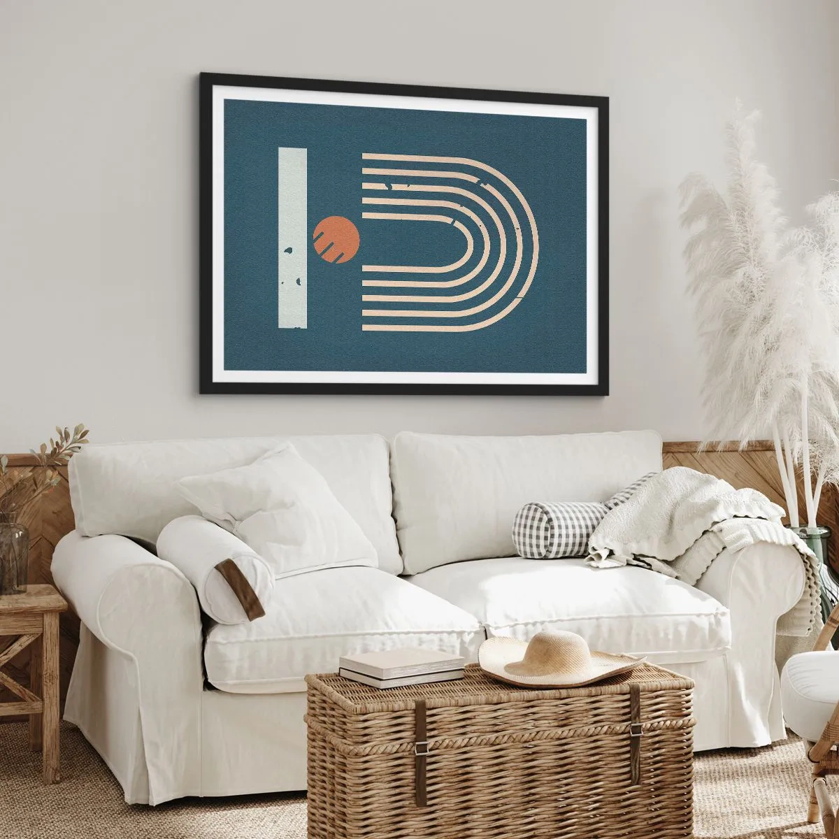 Affisch i svart ram - Geometri mot mörkblå bakgrund - 50x40 cm