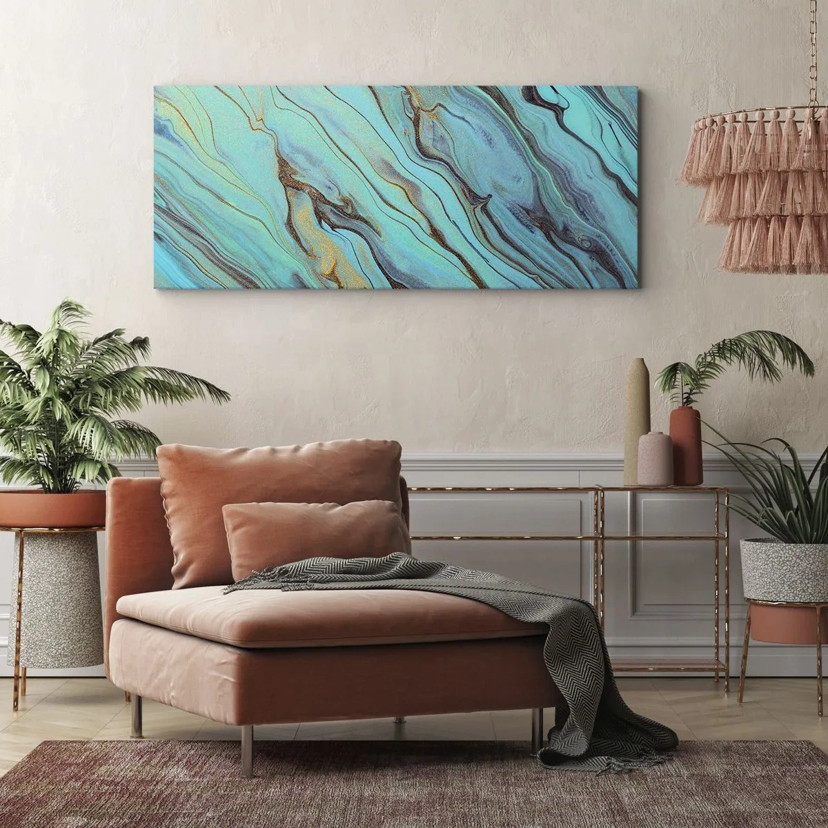 Canvastavla - Bild på duk - Turkost tidvatten - 140x50 cm