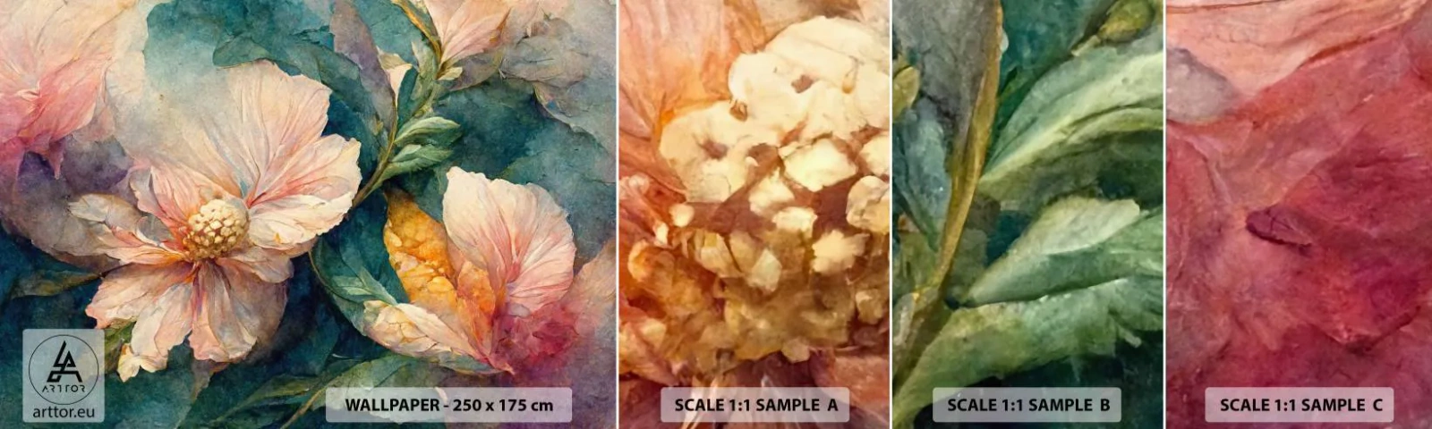 Provbit av självhäftande fototapet Deluxe Sticker - Bara subtilitet - Blommor, Klassisk, Bit - 100x30 cm