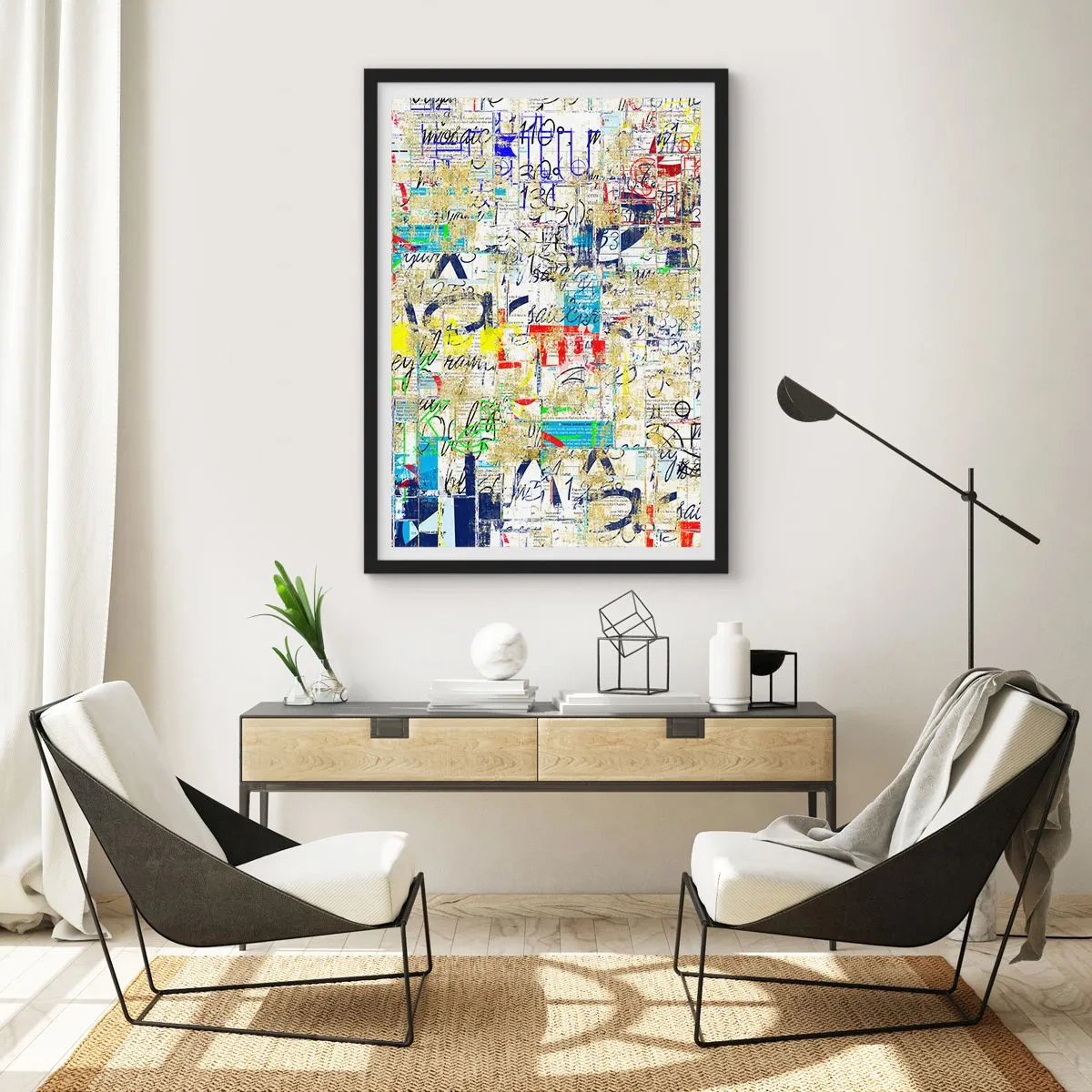 Affisch i svart ram - Abstrakt komposition i livfulla färger - 50x70cm - Helt enkelt gläder ögonen - Modern väggdekoration för vardagsrum och sovrum ARTTOR