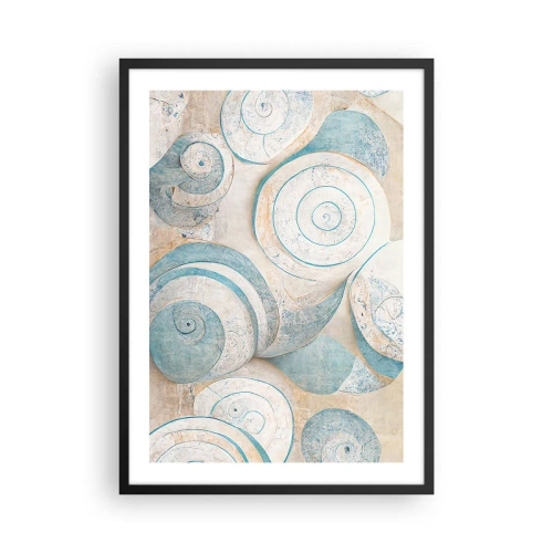 Affisch i svart ram - Abstrakta spiraler i nyanser av blått och beige - 50x70cm - Vad döljer musslan? - Modern väggdekoration för vardagsrum och sovrum ARTTOR