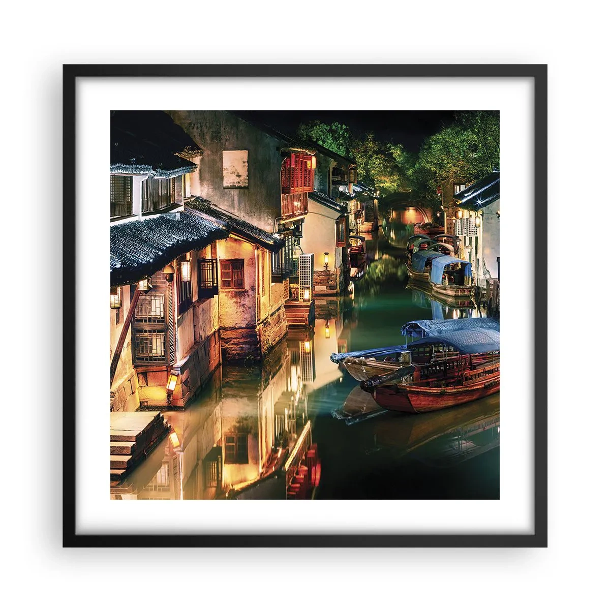 Affisch i svart ram - En kväll på kinesisk gata - 50x50 cm