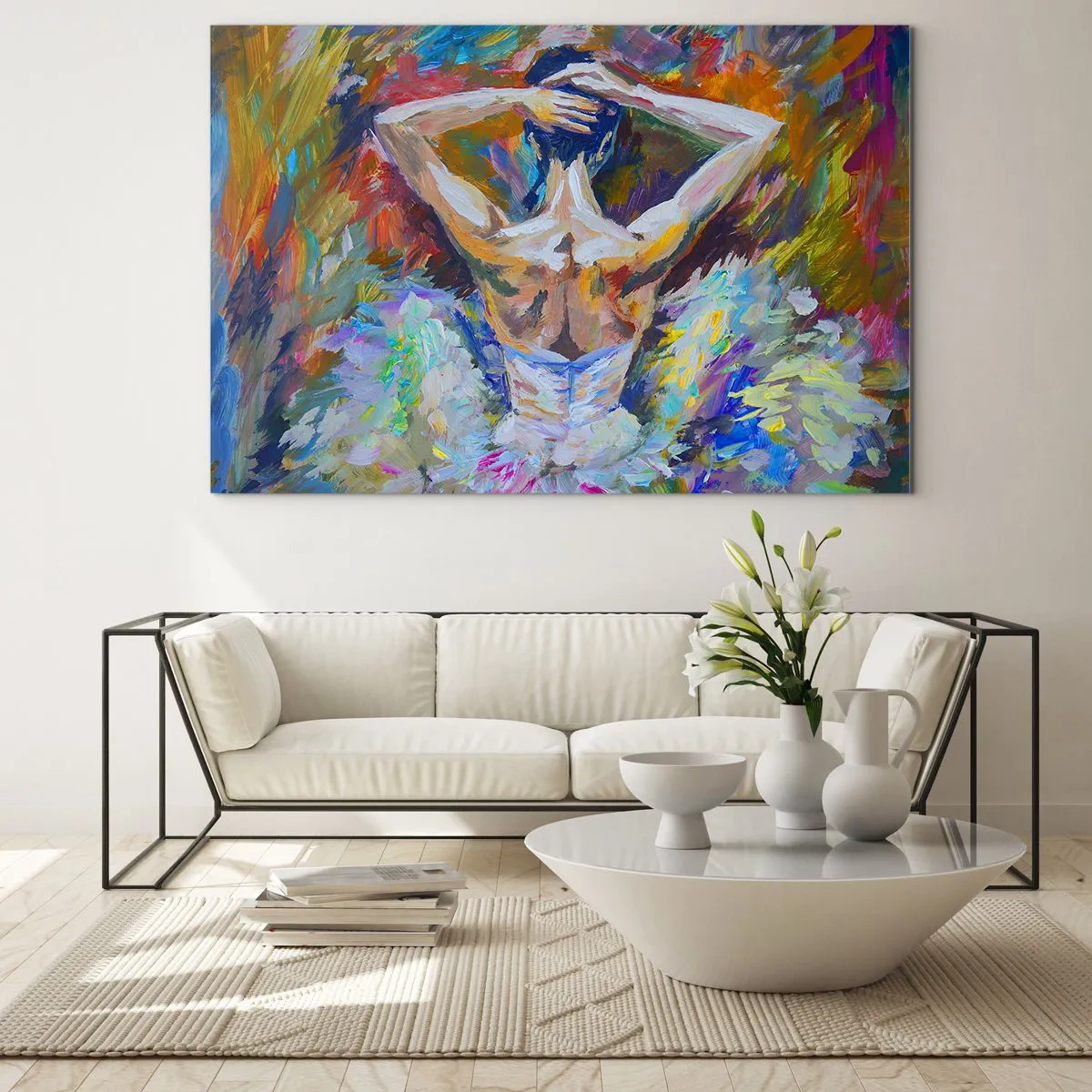 Glastavla - Bild på glas - En ballerina i en uttrycksfull, färgstark och målerisk stil - 70x50cm - Det kan vara allt - Modern väggdekoration för vardagsrum och sovrum ARTTOR
