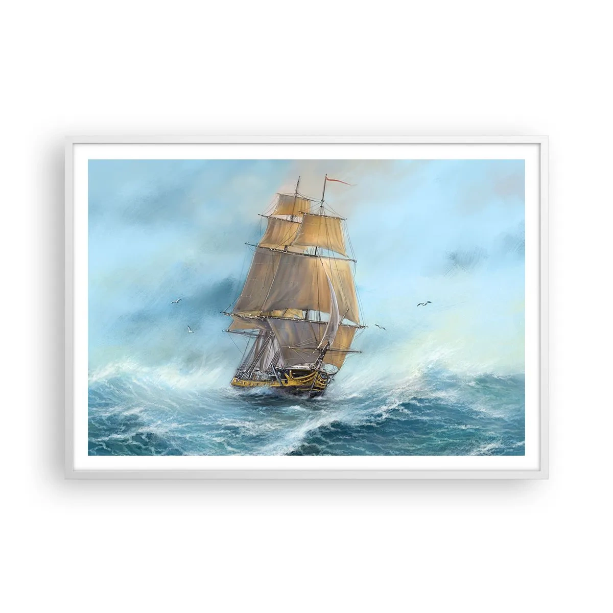 Affisch i vit ram - Vinkande genom vågorna - 100x70 cm