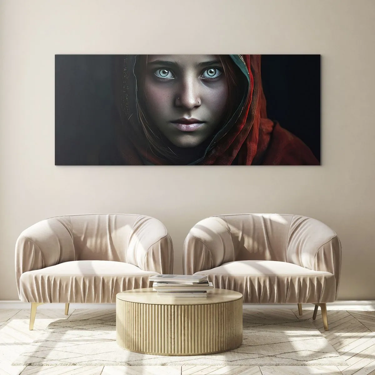 Glastavla - Bild på glas - Östlig prinsessa - 140x50 cm