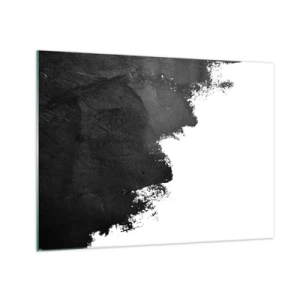 Glastavla - Bild på glas - Svart färgstruktur på vit bakgrund i minimalistisk stil - 70x50cm - Element: jord - Modern väggdekoration för vardagsrum och sovrum ARTTOR