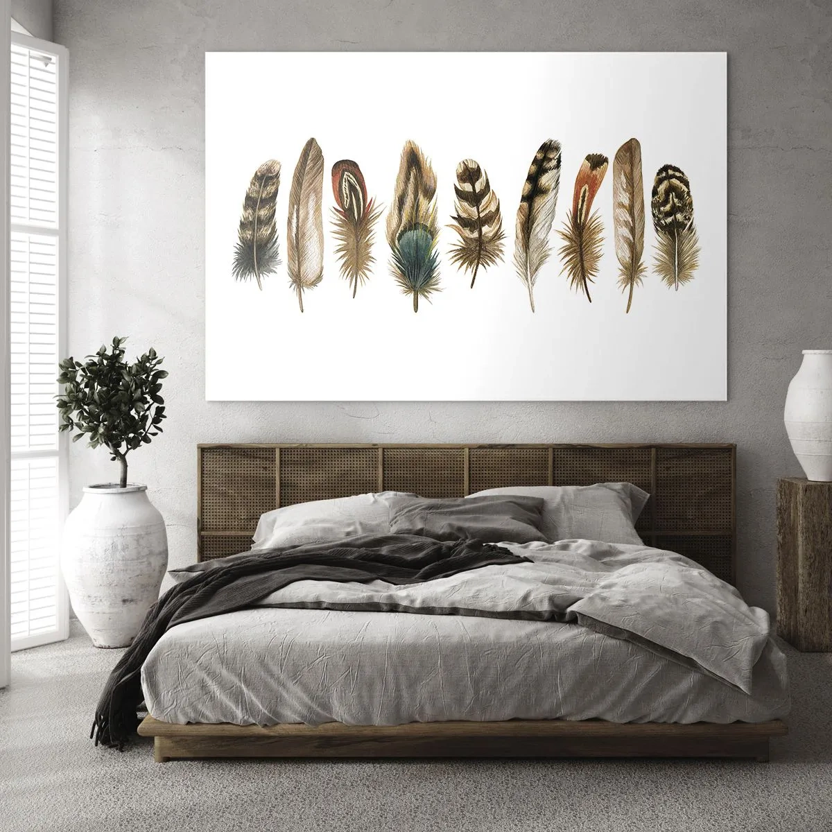 Glastavla - Bild på glas - Fjädervariation - 100x70 cm