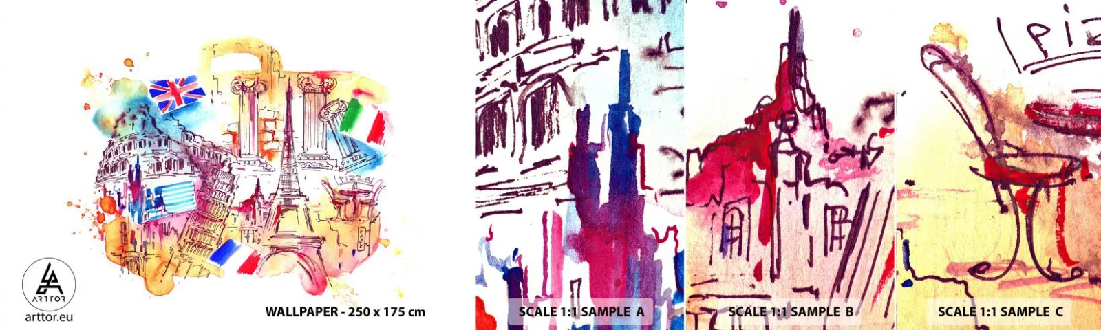 Fototapet Prov Standard Eco - Europeisk turné - Abstraktion, Resor, Resväska - 100x30 cm