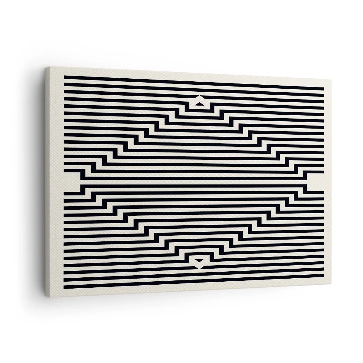 Canvastavla - Bild på duk - Svarta och vita linjer som skapar en geometrisk illusionseffekt - 70x50cm - Geometrisk illusion - Modern väggdekoration för vardagsrum och sovrum ARTTOR