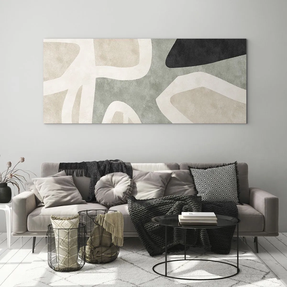 Glastavla - Bild på glas - Komposition med svart motiv - 100x40 cm