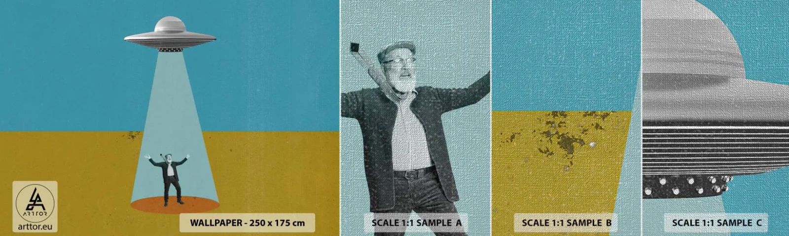 Provbit av fototapet Premium Canvas - Ett nära möte - Ufo, Modern konst, Surrealism - 100x30 cm