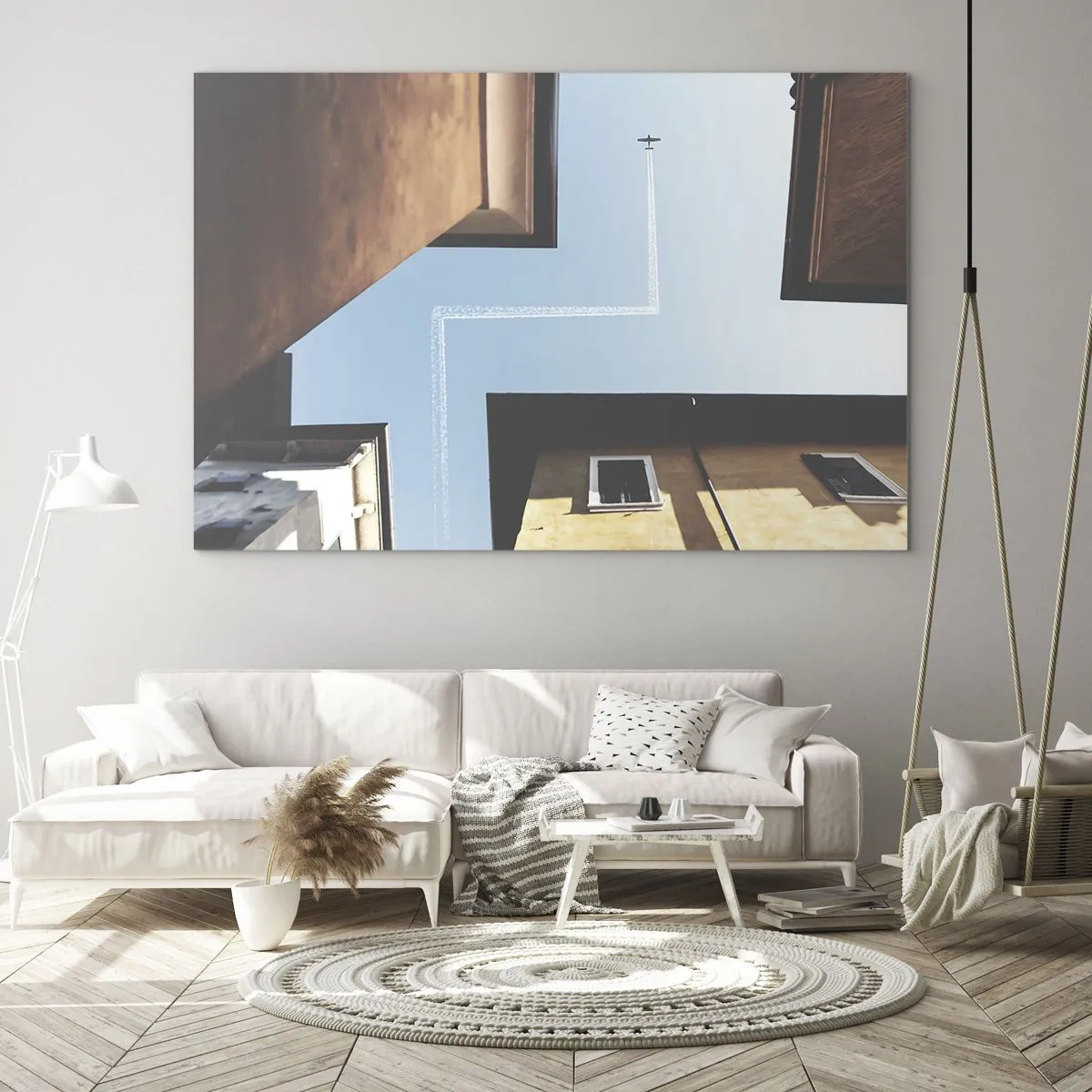 Glastavla - Bild på glas - Ett plan över staden sett från en gårdsplan mellan hyreshus - 70x50cm - Ovanför stadens labyrint - Modern väggdekoration för vardagsrum och sovrum ARTTOR