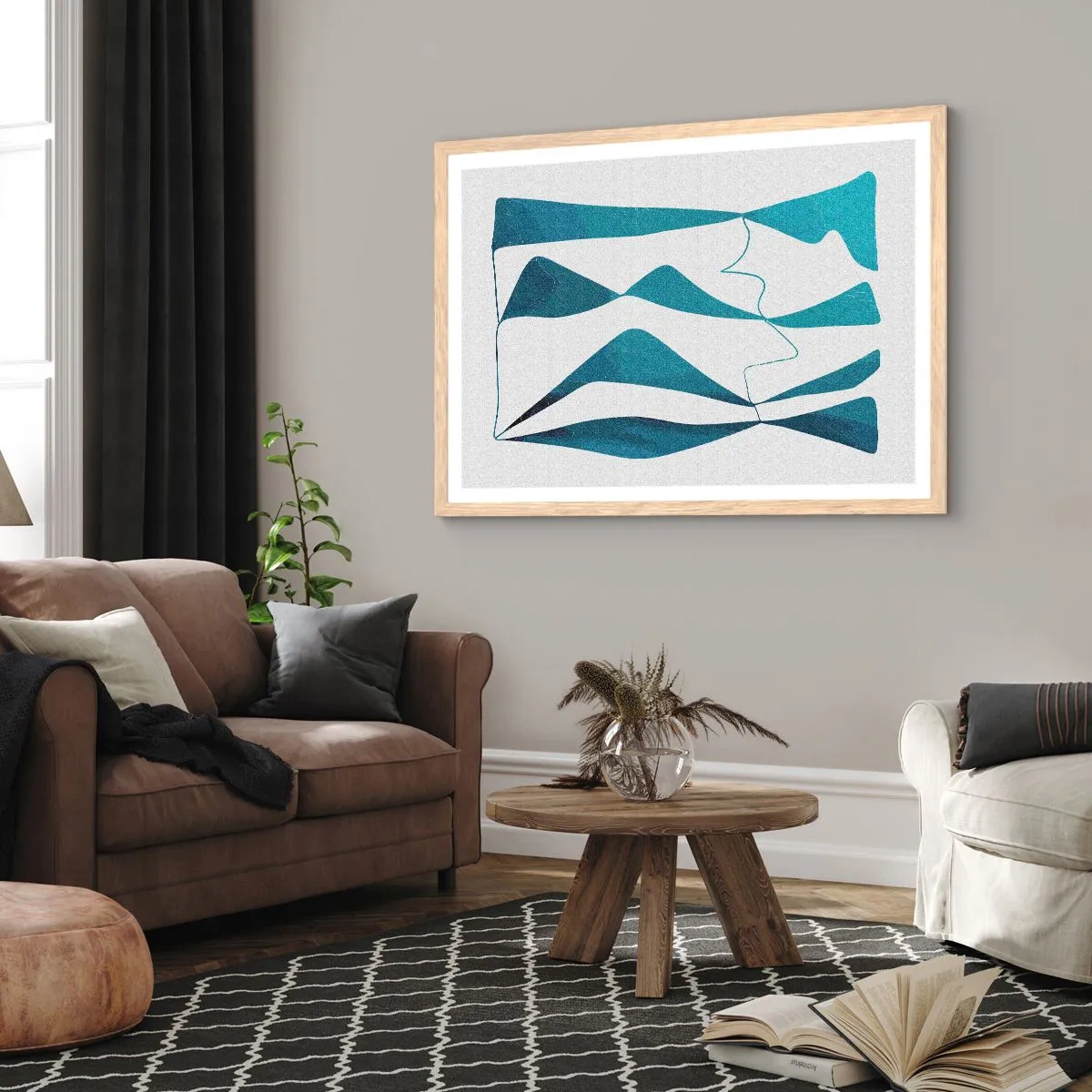 Affisch i ram av ljusek - Abstraktion: en turkos förening - 91x61 cm