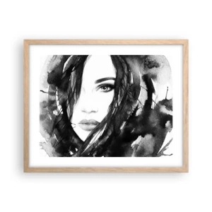 Affisch i ram av ljusek - En damportätt i svart och vit - 50x40 cm