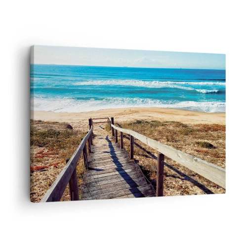 Canvastavla - Bild på duk - Trästig som leder till stranden - 70x50cm - Spring! - Modern väggdekoration för vardagsrum och sovrum ARTTOR