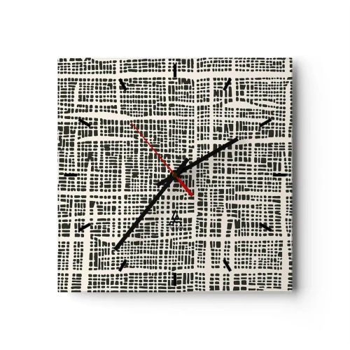 Väggklocka - Klocka på glas - Vävd komposition - 40x40 cm