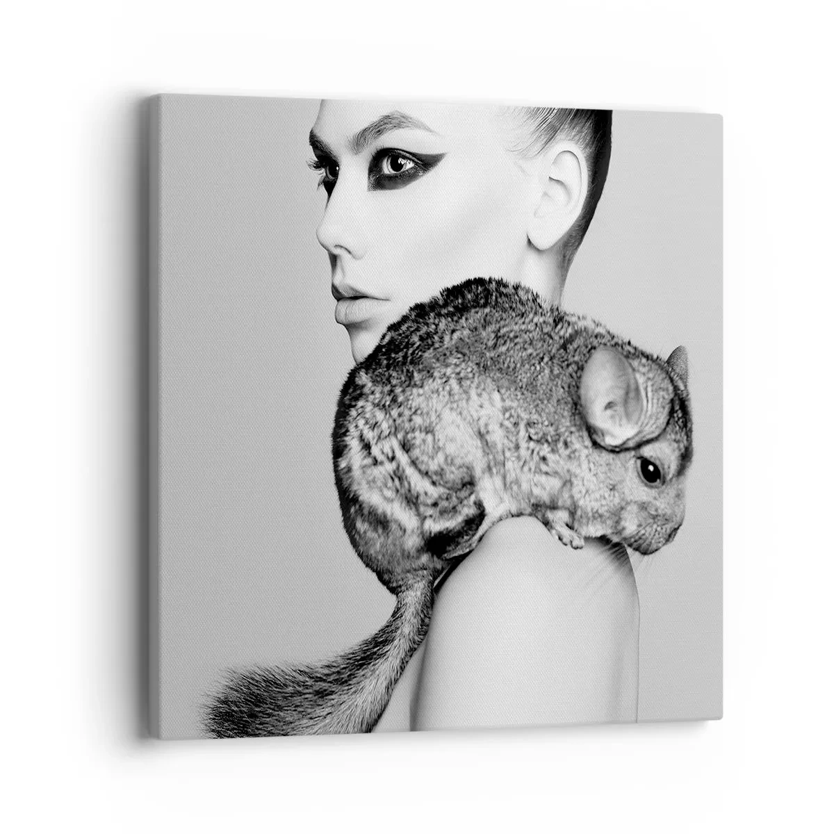 Canvastavla - Bild på duk - Dam med chinchilla - 40x40 cm