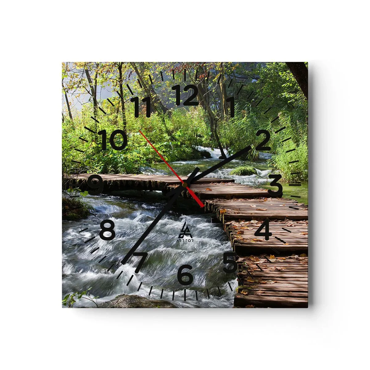 Väggklocka - Klocka på glas - Över skummande kaskad - 40x40 cm