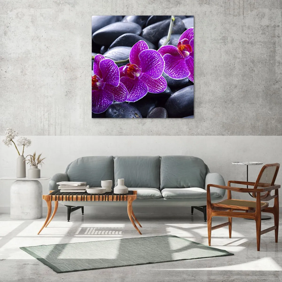 Glastavla - Bild på glas - Stenarna har bleknat av beundran - 70x70 cm