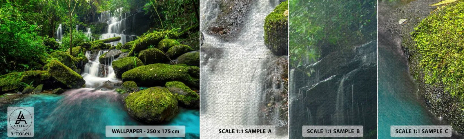 Provbit av fototapet Premium Canvas - Turkos, safir och flytande silver - Landskap, Vattenfall, Bergsbäck - 100x30 cm