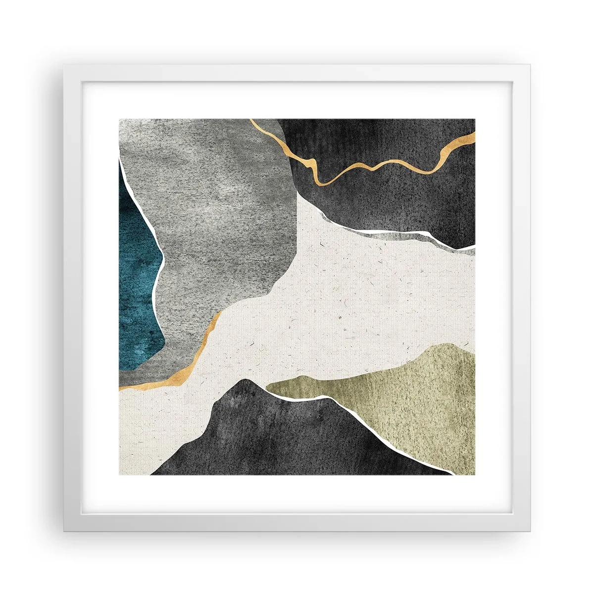 Affisch i vit ram - Mosaikkomposition med en guldtråd - 40x40 cm