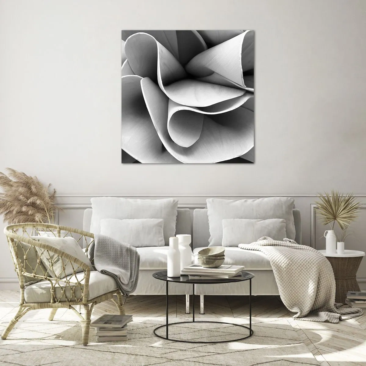 Glastavla - Bild på glas - Det händer i rummet - 70x70 cm