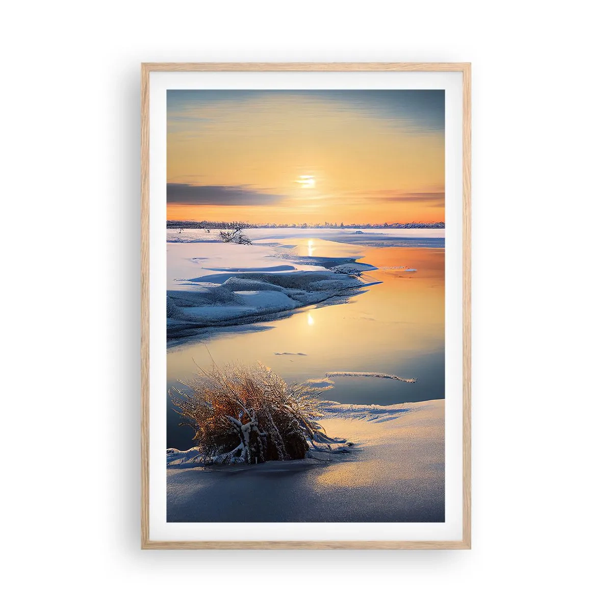 Affisch i ram av ljusek - Vintersolnedgång - 61x91 cm