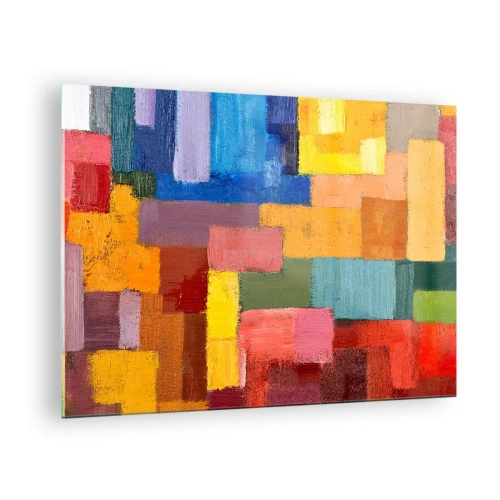 Glastavla - Bild på glas - Abstrakt komposition av färgade rektanglar - 70x50cm - Alla olika, alla färgglada - Modern väggdekoration för vardagsrum och sovrum ARTTOR