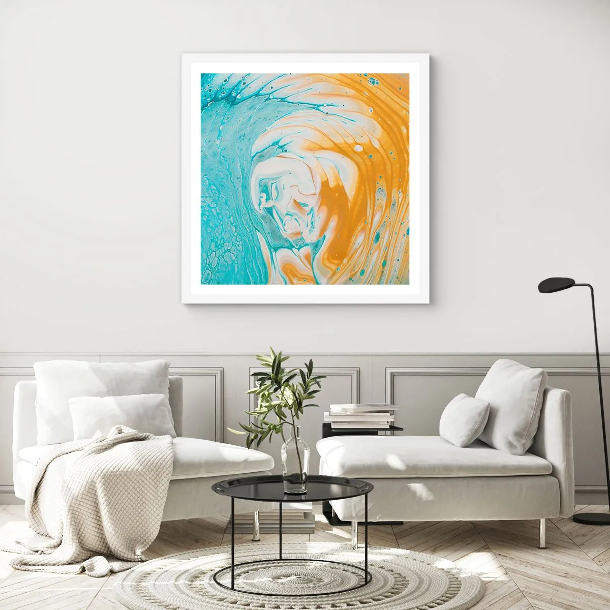 Affisch i vit ram - Pastellfärgad virvel - 60x60 cm