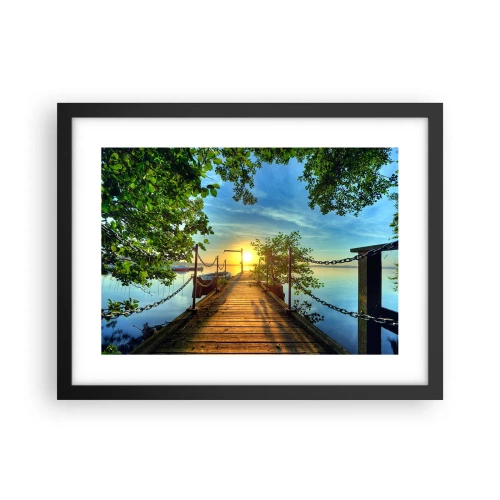 Affisch i svart ram - Solnedgång vid vatten - 40x30 cm