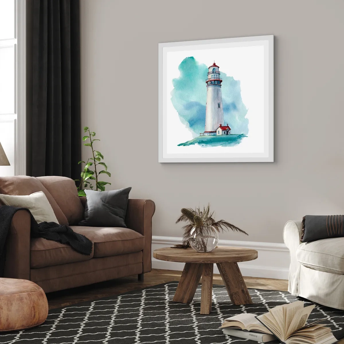 Affisch i vit ram - Milda syster av det blåa - 50x50 cm