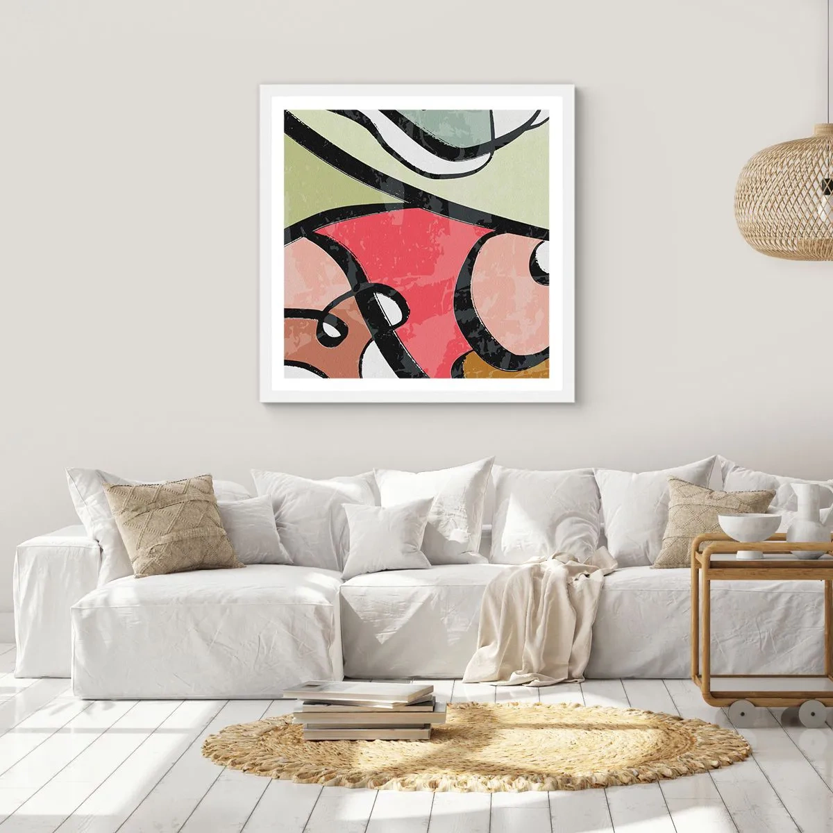 Affisch i vit ram - Pirouetter bland färger - 40x40 cm