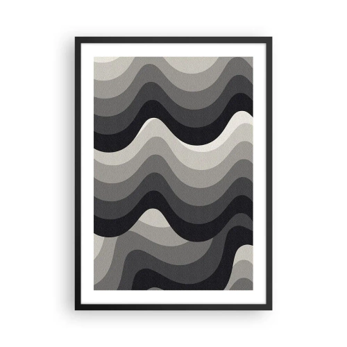 Affisch i svart ram - Geometriska vågor i nyanser av svart och grått - 50x70cm - Våg efter våg - Modern väggdekoration för vardagsrum och sovrum ARTTOR