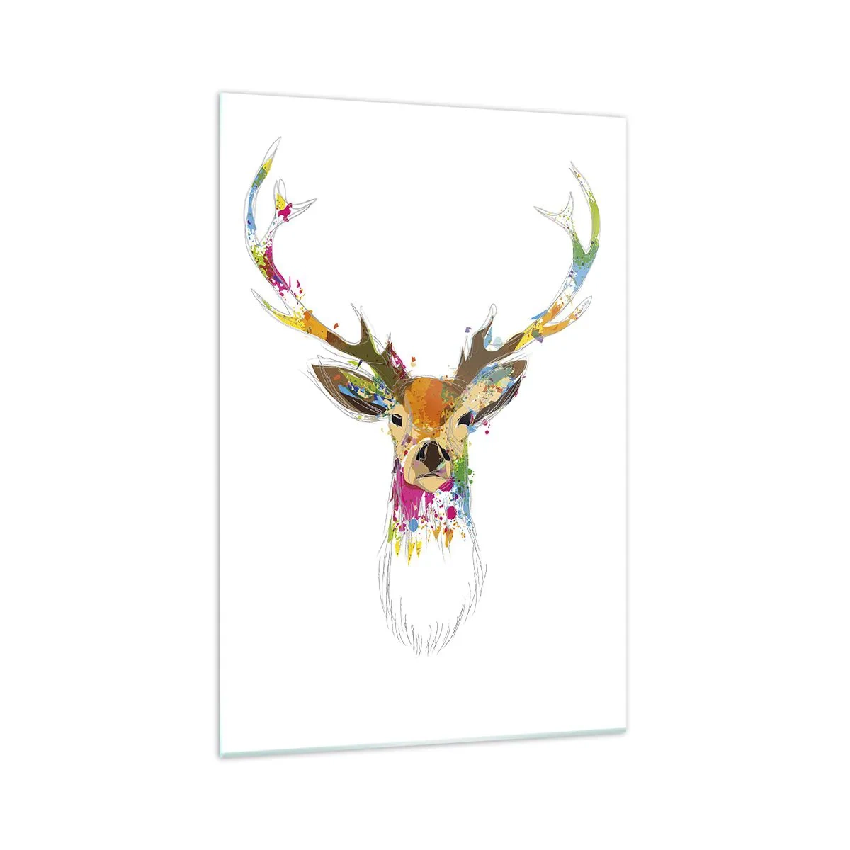 Glastavla - Bild på glas - Hjort badar i färg - 70x100 cm