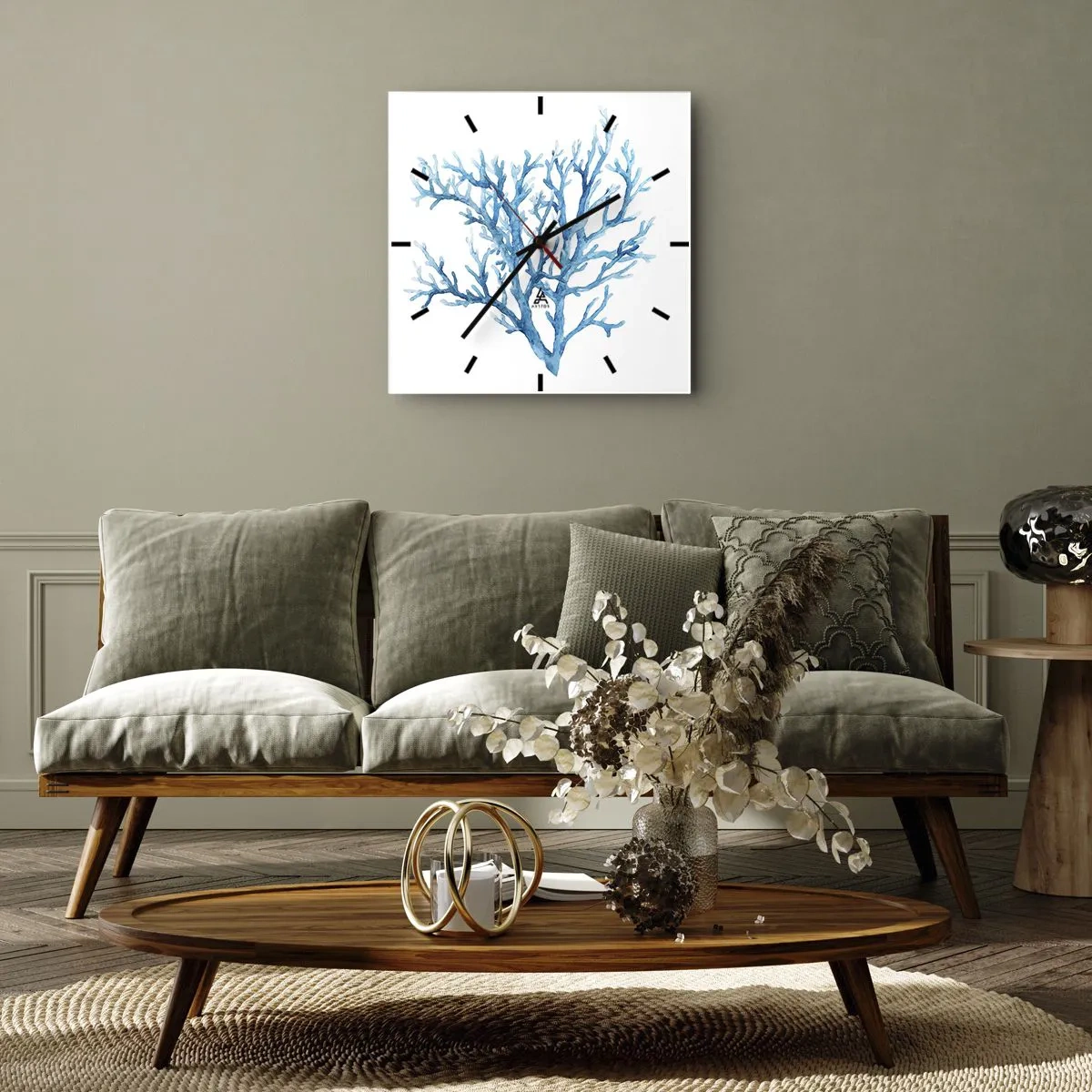 Väggklocka - Klocka på glas - Marin filigran - 40x40 cm