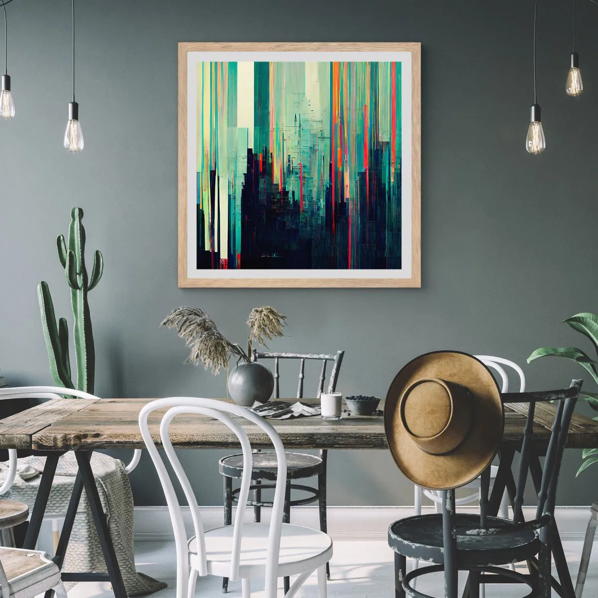 Affisch i ram av ljusek - Futuristisk stad - 60x60 cm
