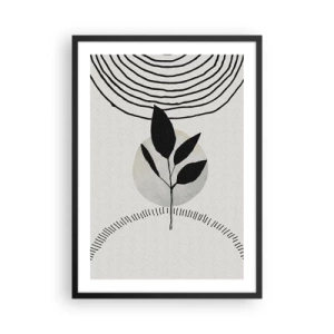 Affisch i svart ram - Minimalistisk lövillustration med geometriska mönster - 50x70cm - Komposition: naturens ritualer - Modern väggdekoration för vardagsrum och sovrum ARTTOR