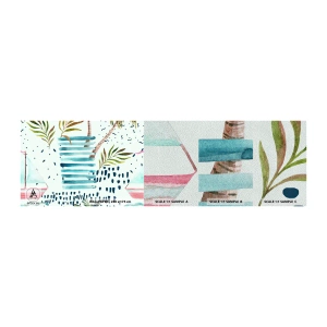 Provbit av fototapet Premium Sand - Semester under palmerna - Vattenfärger, Kokosnötspalm, Segelbåt - 100x30 cm