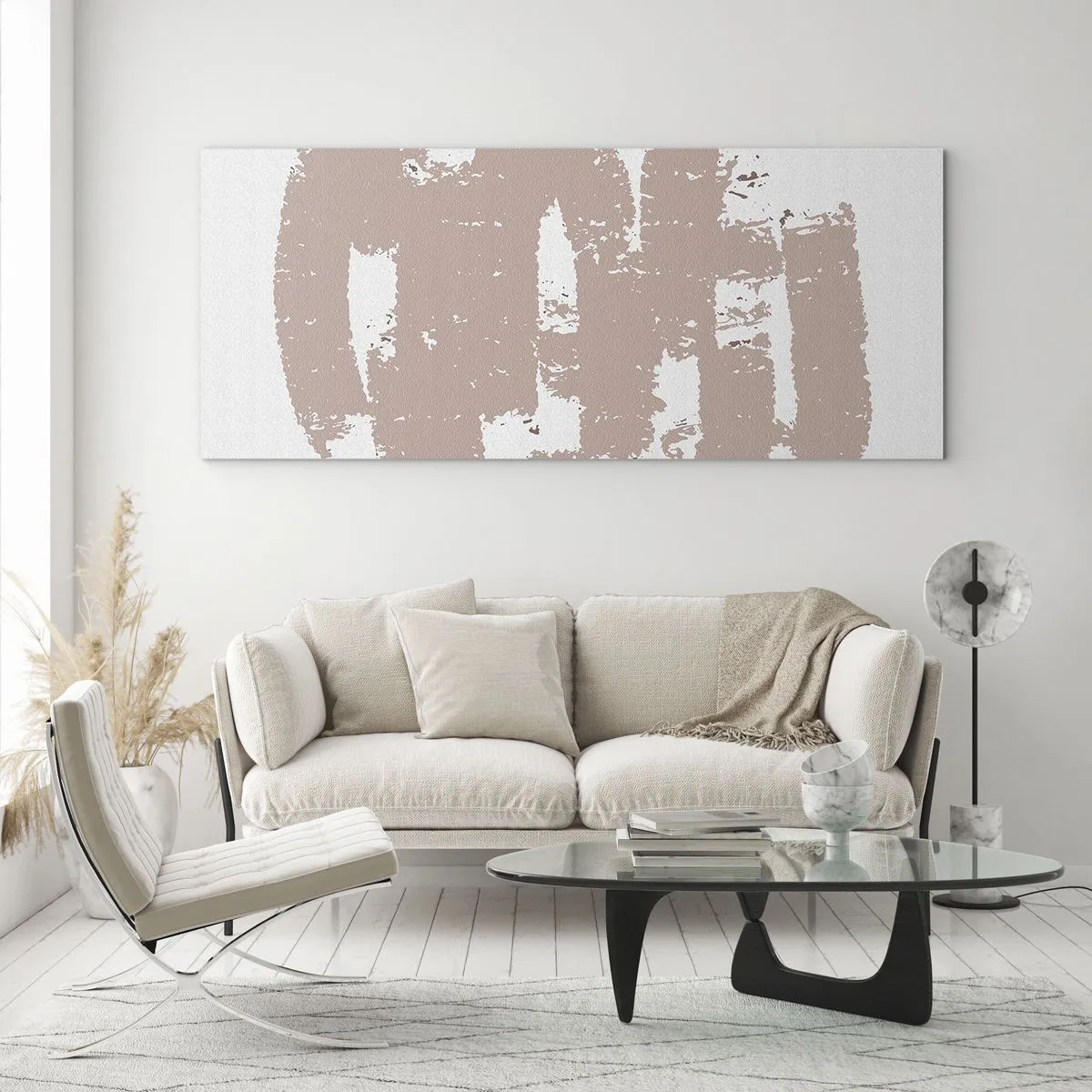 Glastavla - Bild på glas - Abstraktion i mjuk rosa - 100x40 cm